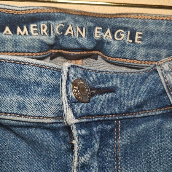 American Eagle Women's Hi-Rise Jeggings Distressed Medium Dark Wash Size 10 - Picture 8 of 13